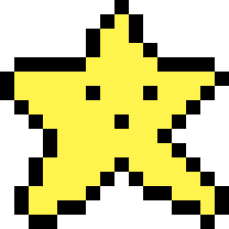8-bit style 2-frame animation of a yellow star with a face.
