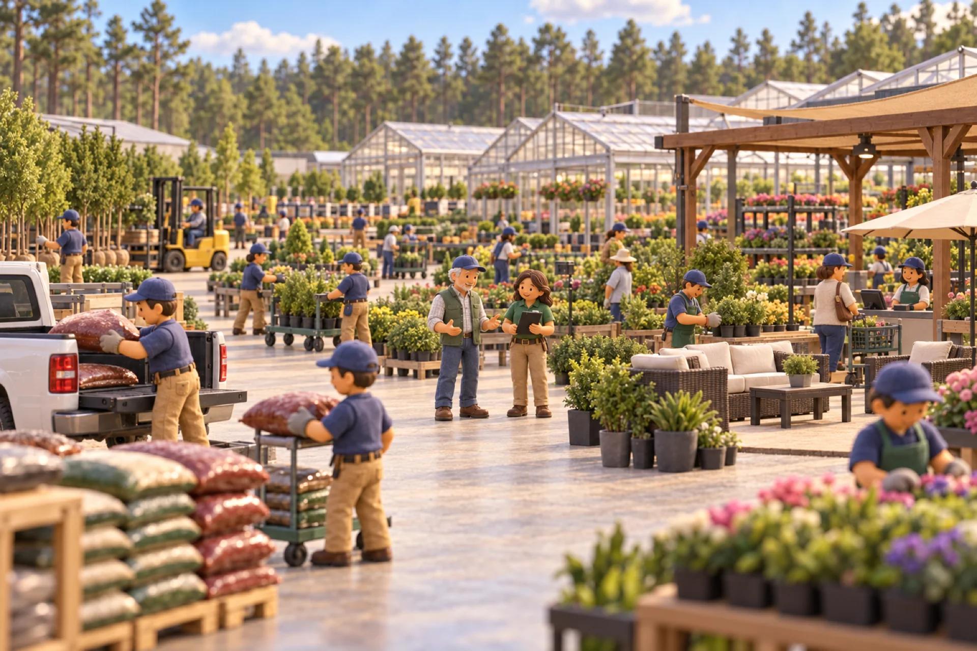A clay model of a big garden center and nursery in North Carolina, with the owner looking over the operation.