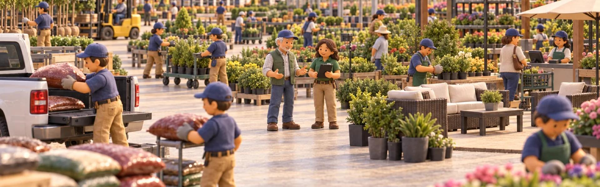 A clay model of a big garden center and nursery in North Carolina, with the owner looking over the operation.