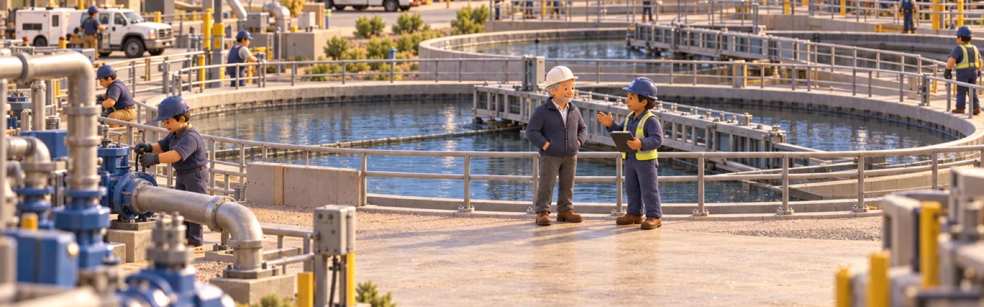 A clay model of a water utility treatment plant in Colorado, with the owner looking over the operation.