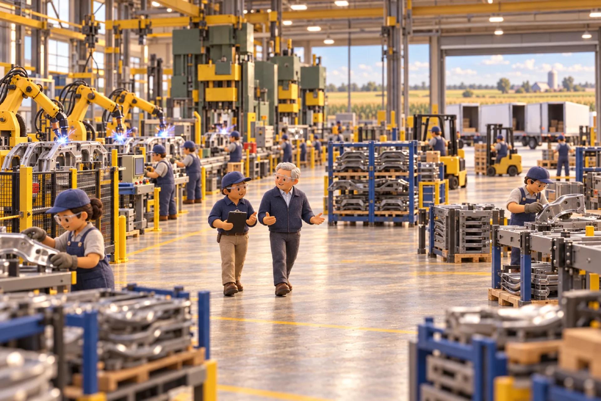 A clay model of an auto parts manufacturing plant in Michigan, with the owner looking over the operation.