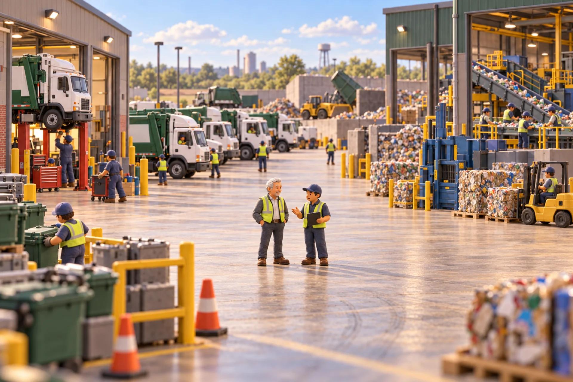 A clay model of a waste and recycling company in Ohio, with the owner looking over the operation.