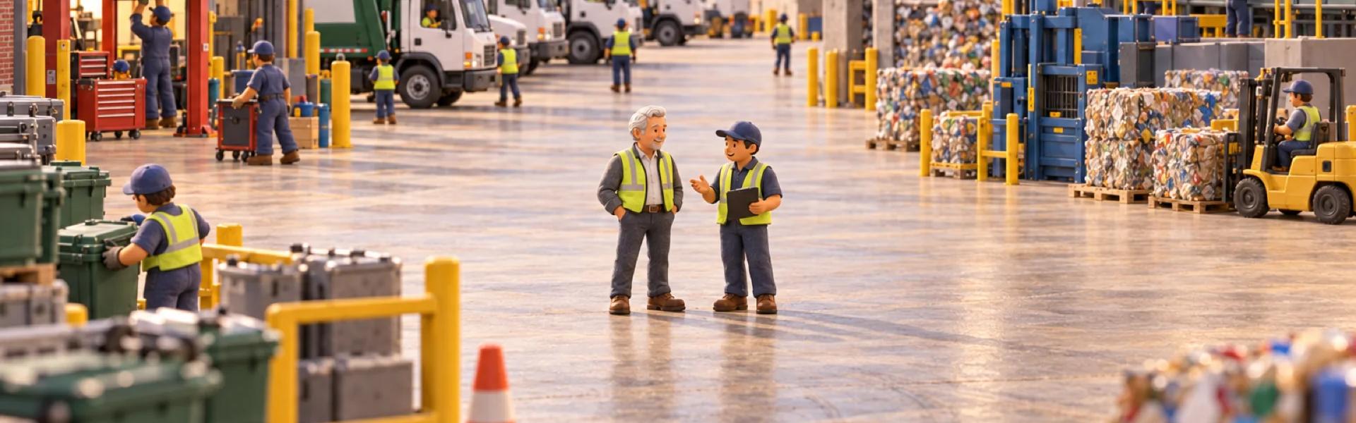 A clay model of a waste and recycling company in Ohio, with the owner looking over the operation.