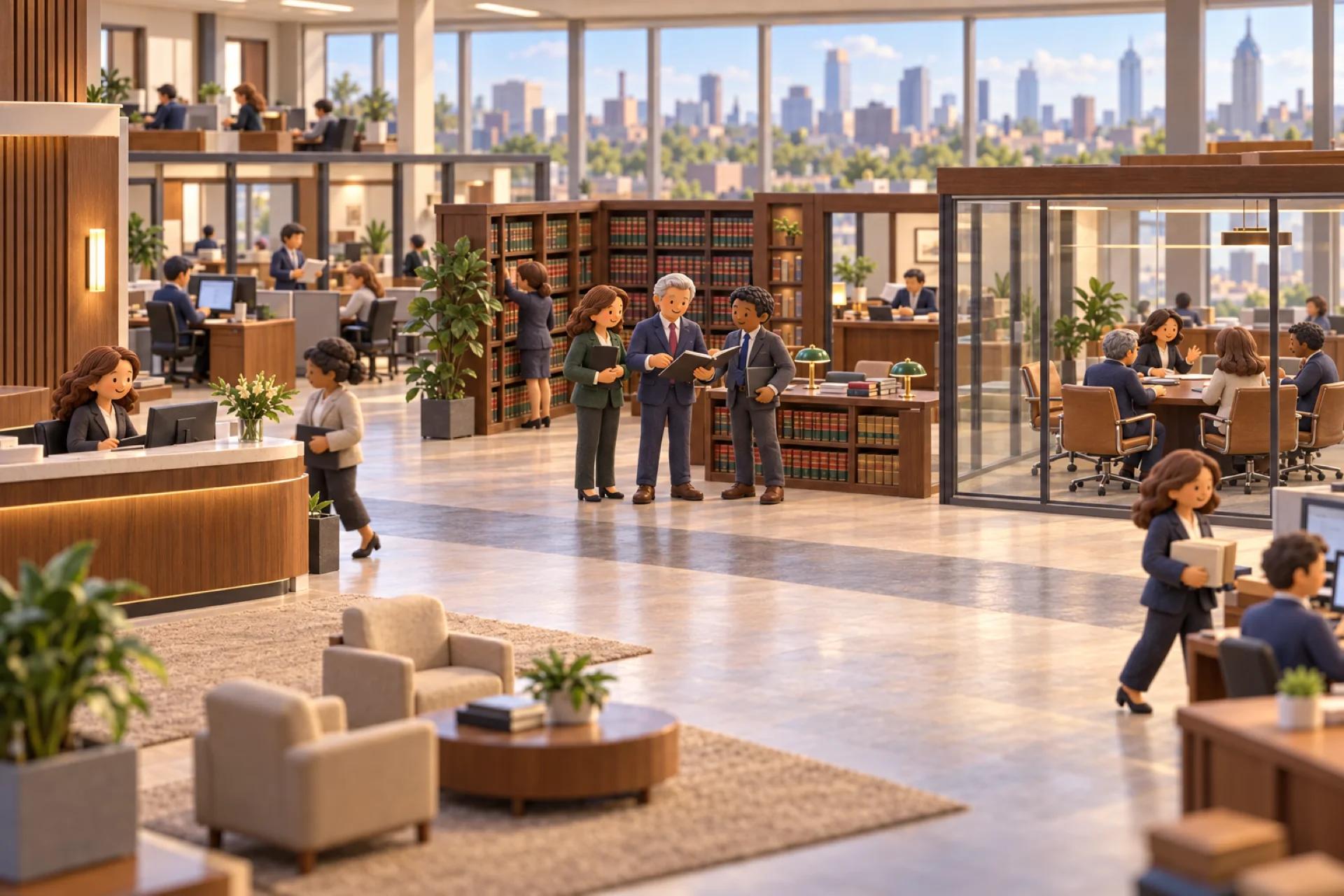 A clay model of a law firm on an upper floor in Philadelphia, with the owner looking over the operation.