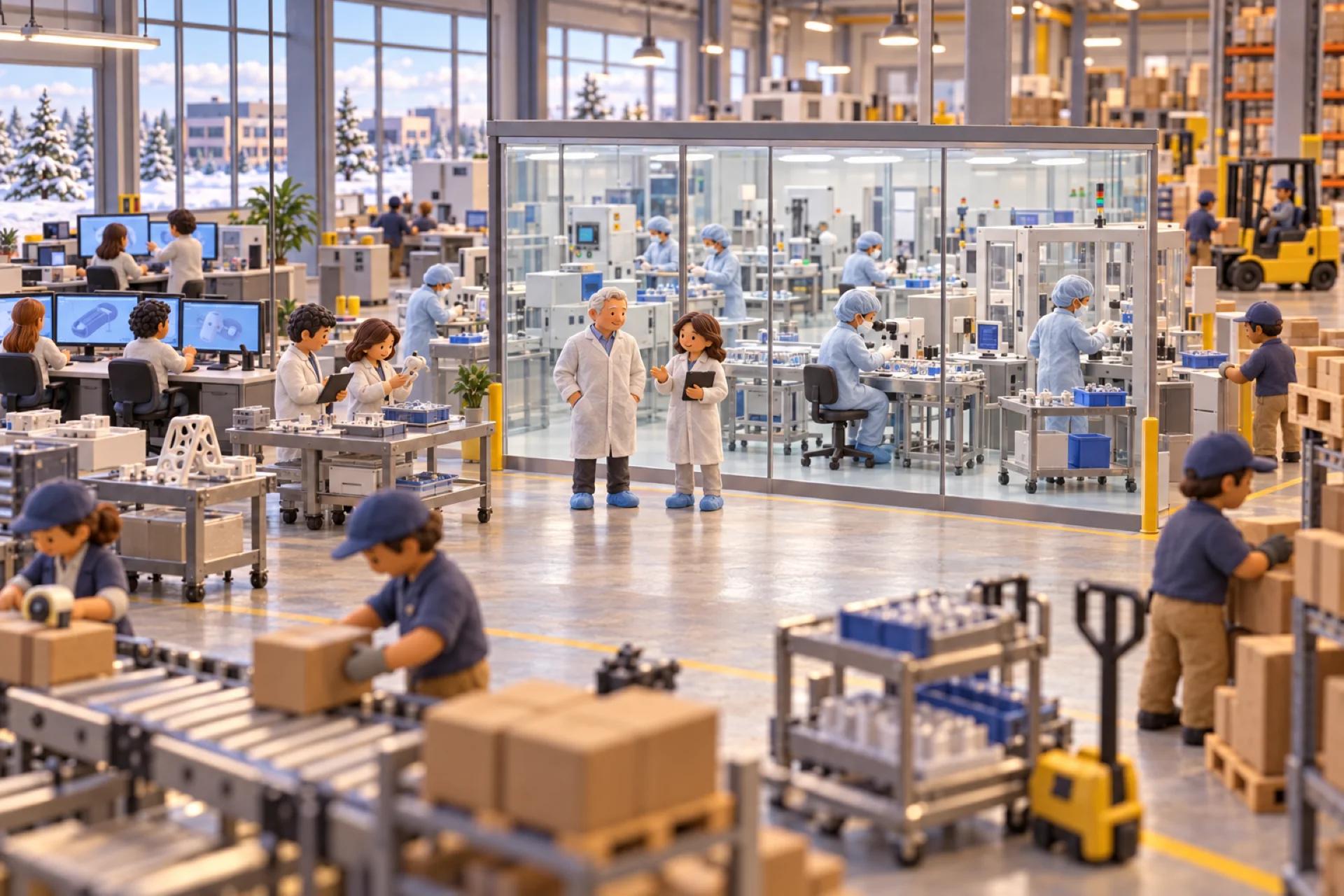 A clay model of a medical device manufacturer in Minnesota, with the owner looking over the operation.