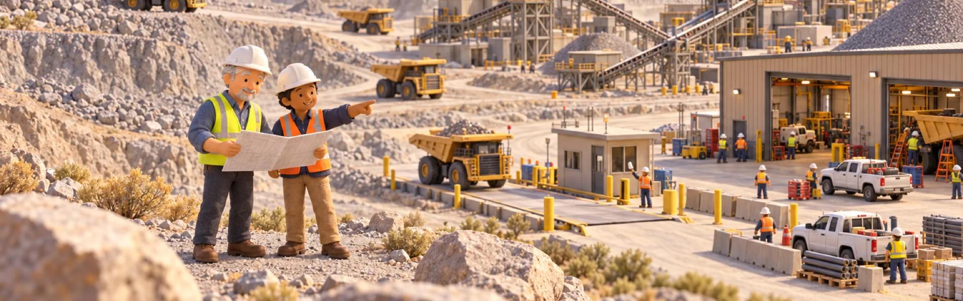 A clay model of an aggregate quarry and mine in Nevada, with the owner looking over the operation.