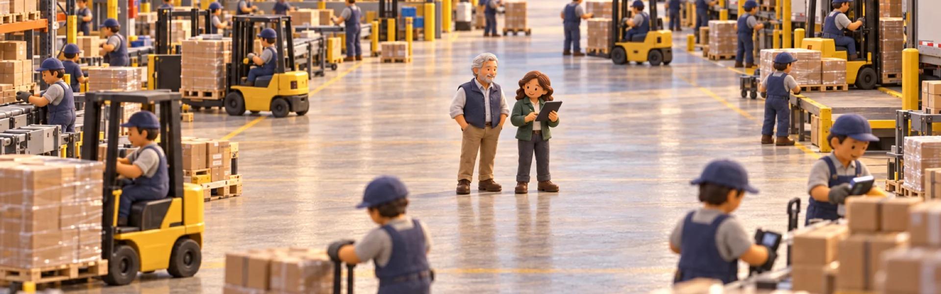 A clay model of a third-party logistics company's distribution center in Memphis, with the owner looking over the operation.