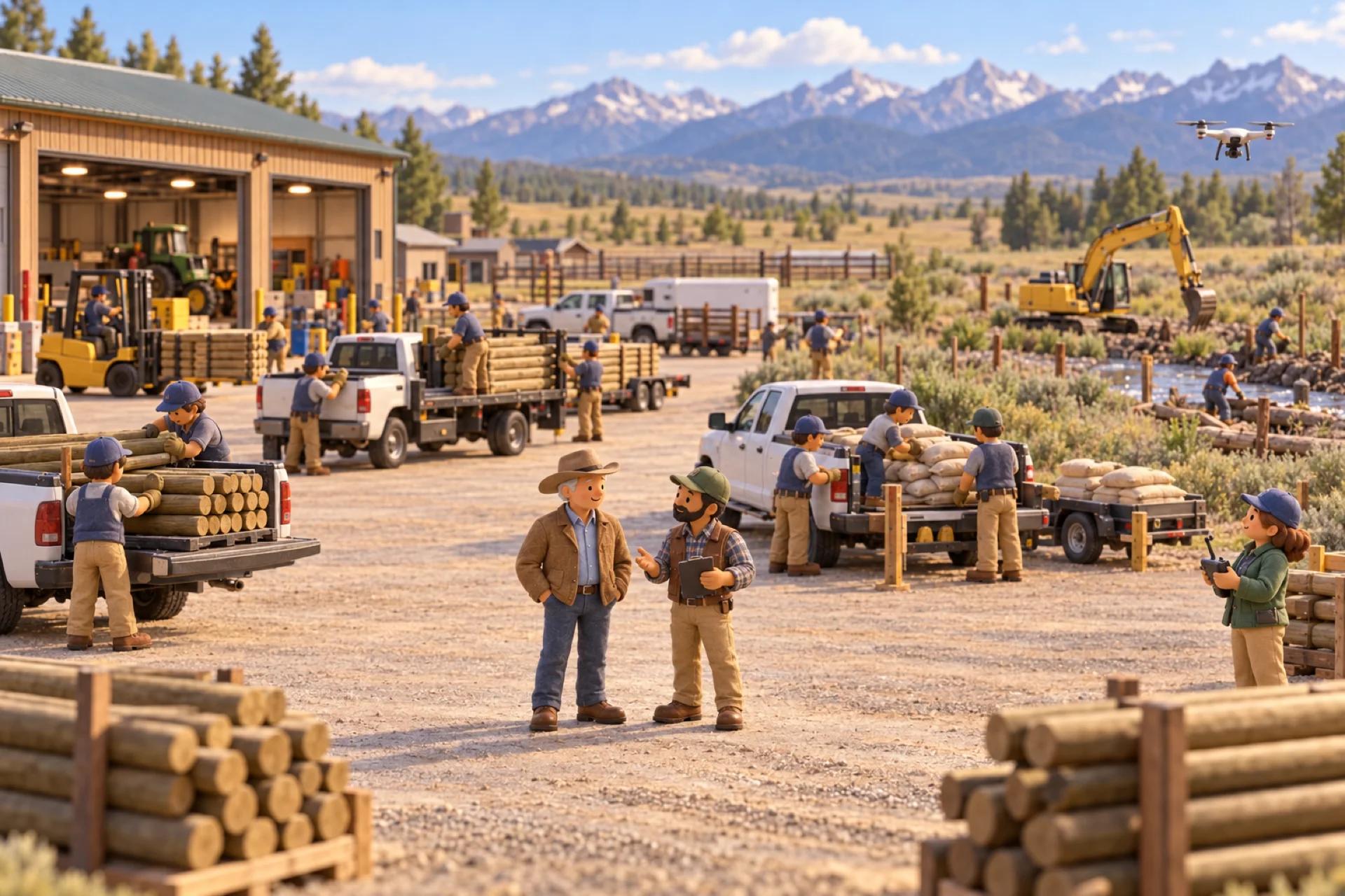 A clay model of a land management company in Montana, with the owner looking over the operation.
