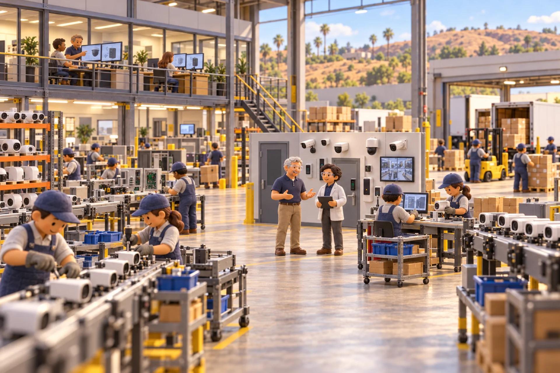 A clay model of a security hardware manufacturer in Southern California, with the owner looking over the operation.