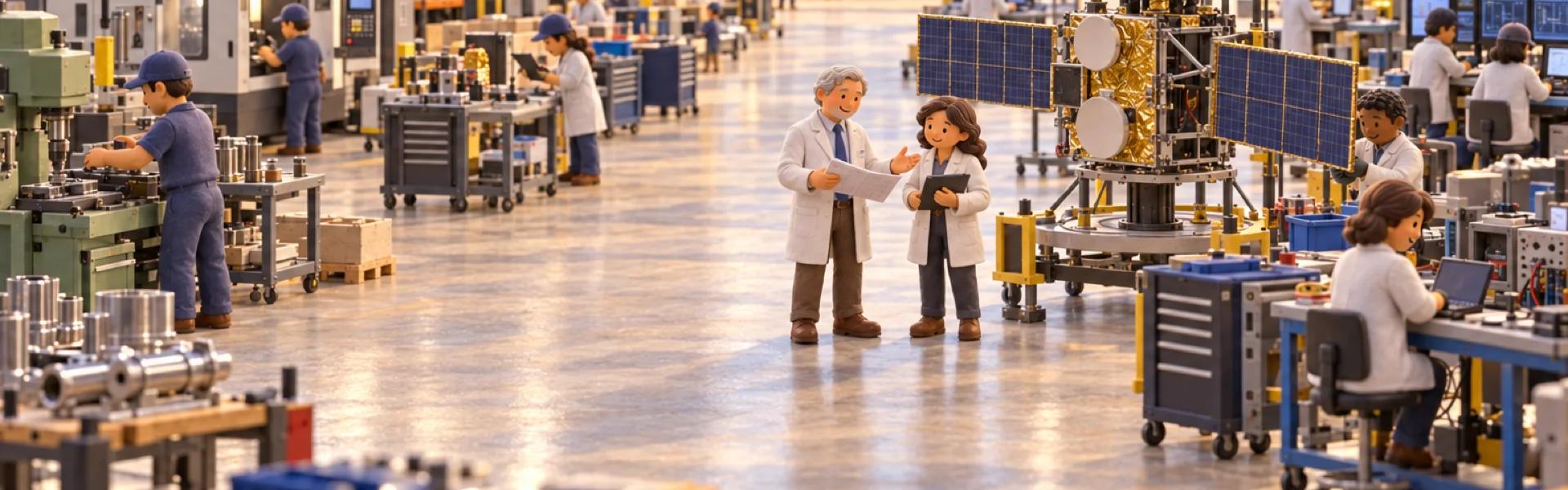 A clay model of a defense contractor's engineering and assembly facility in Huntsville, with the owner looking over the operation.