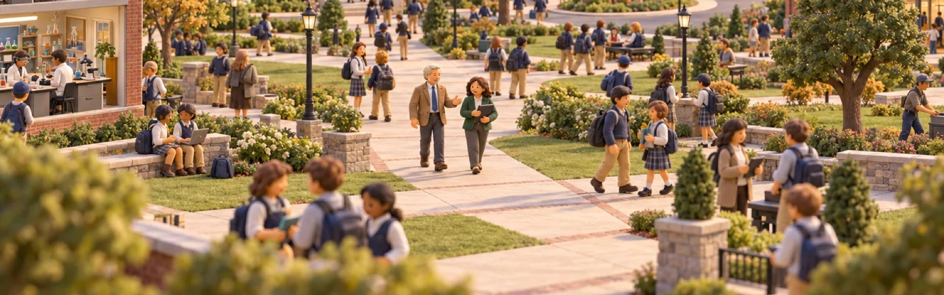 A clay model of a private high school campus in Virginia, with the owner looking over the operation.