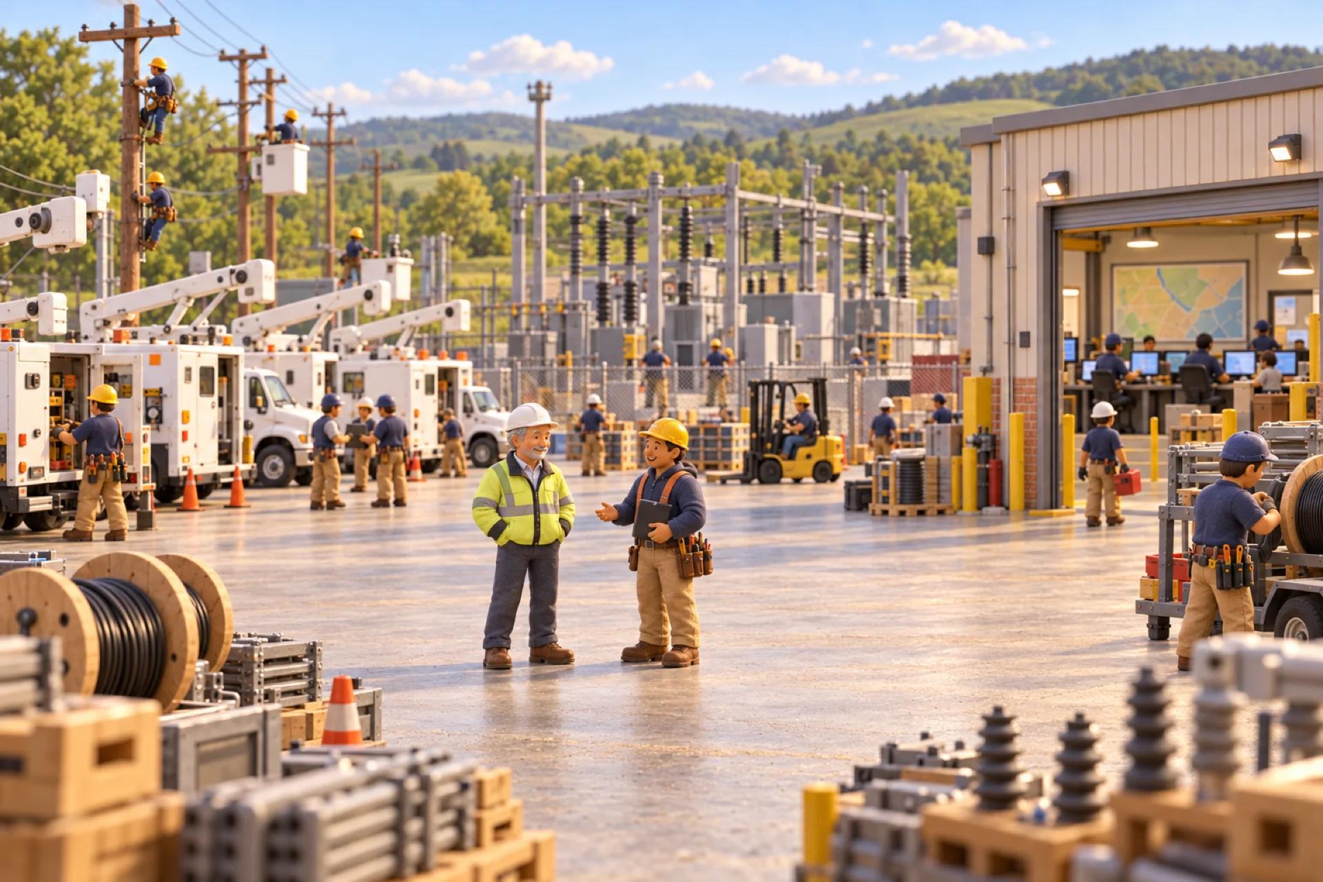 A clay model of an electrical utility's service center in Pennsylvania, with the owner looking over the operation.