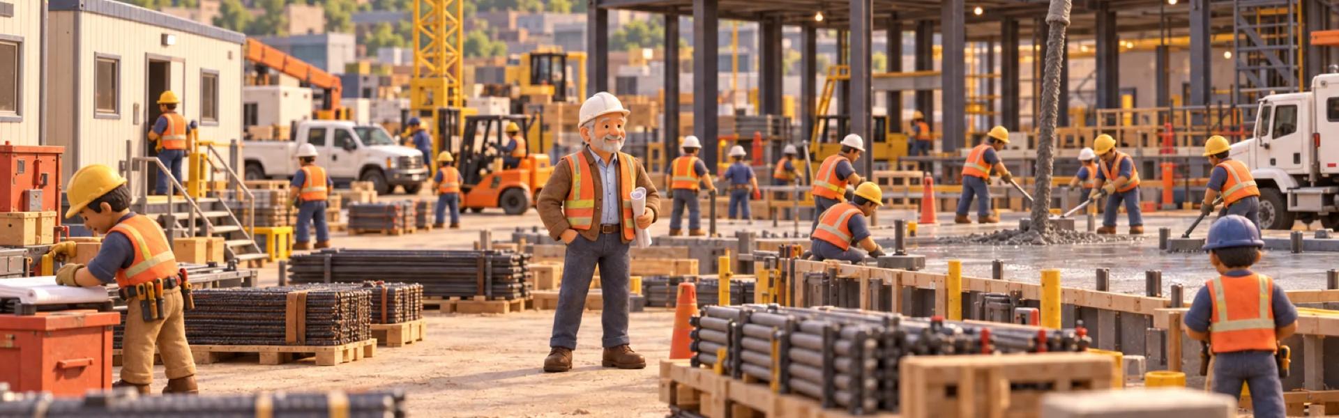 A clay model of a commercial construction site in a Midwestern city, with the owner looking over the operation.