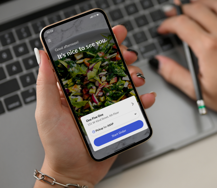 The Well& by Durst mobile app interface showing a sleek design with vibrant colors, intuitive navigation, and mouthwatering food images.