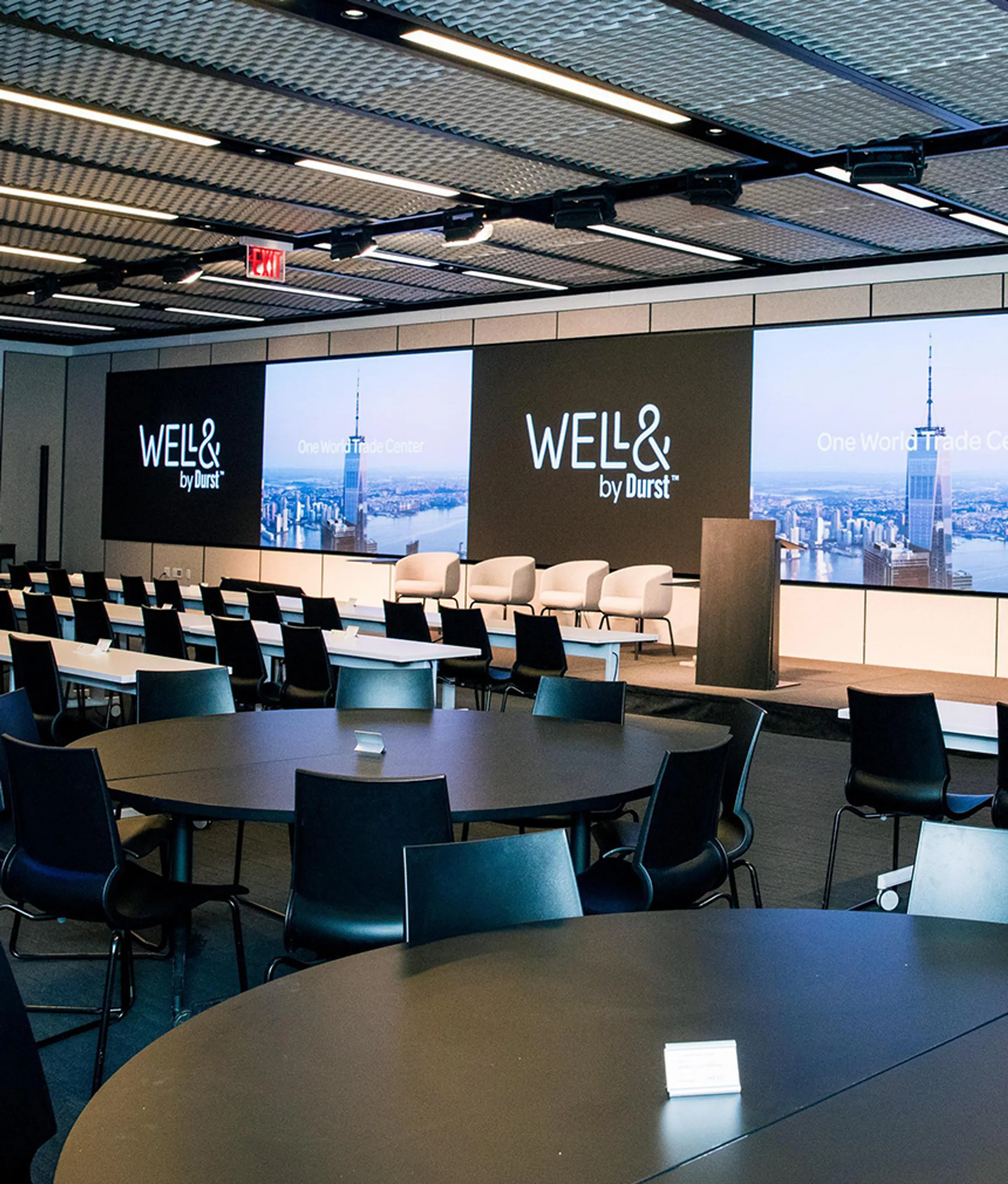 Large seamless video wall in the Bryant showing classroom and pod setup