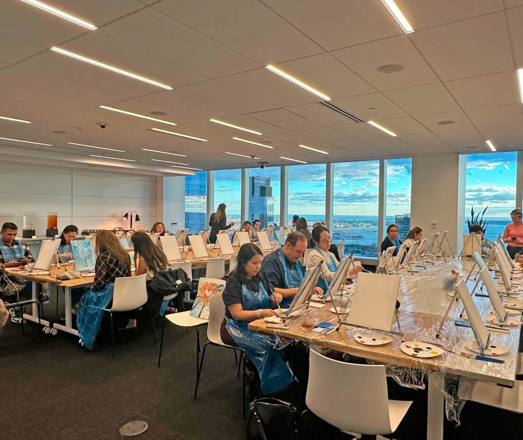 Paint & Sip class at the Liberty/Ellis Room at Well& by Durst at One World Trade Center