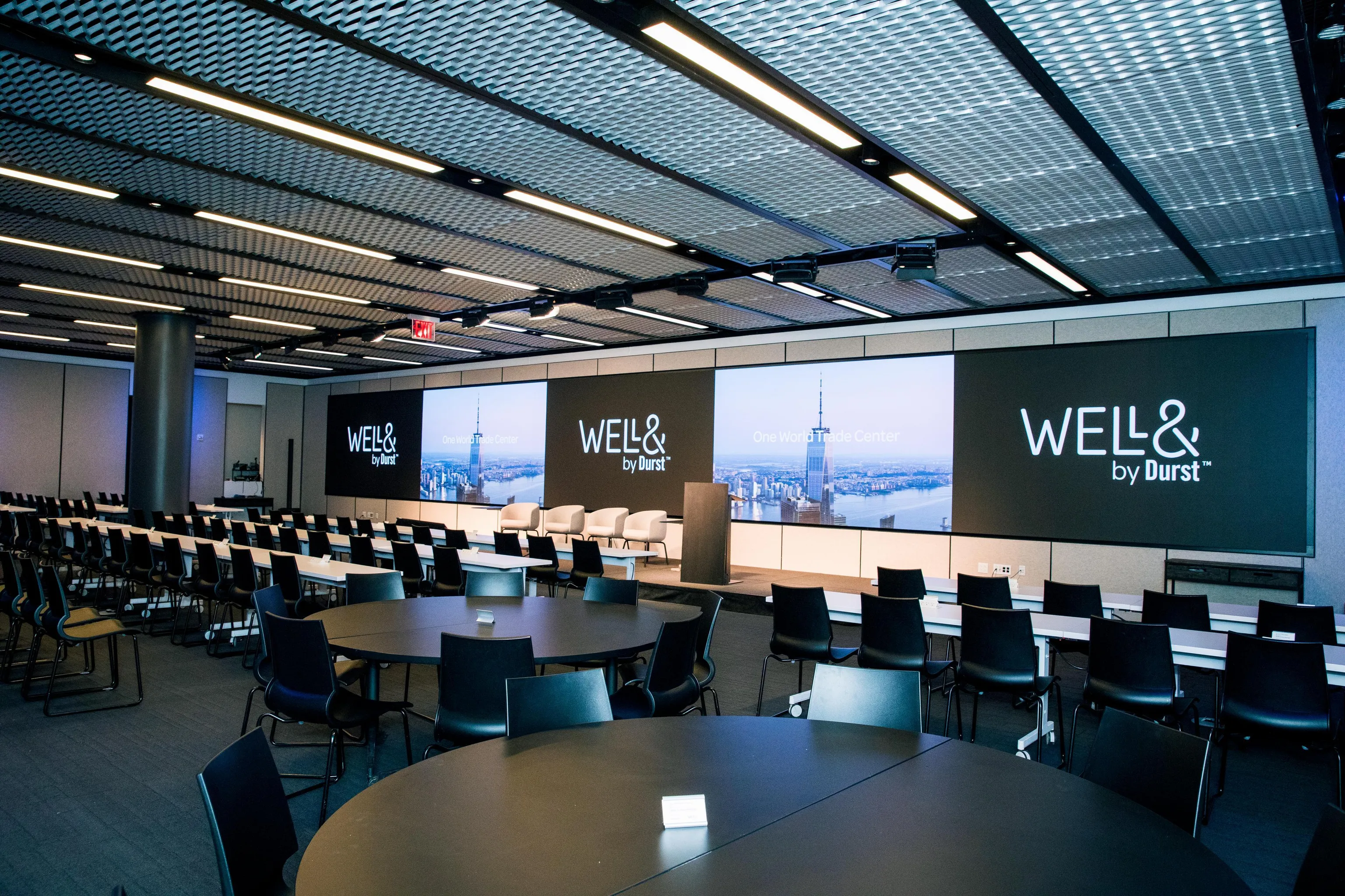 Large seamless video wall in the Bryant showing classroom and pod setup