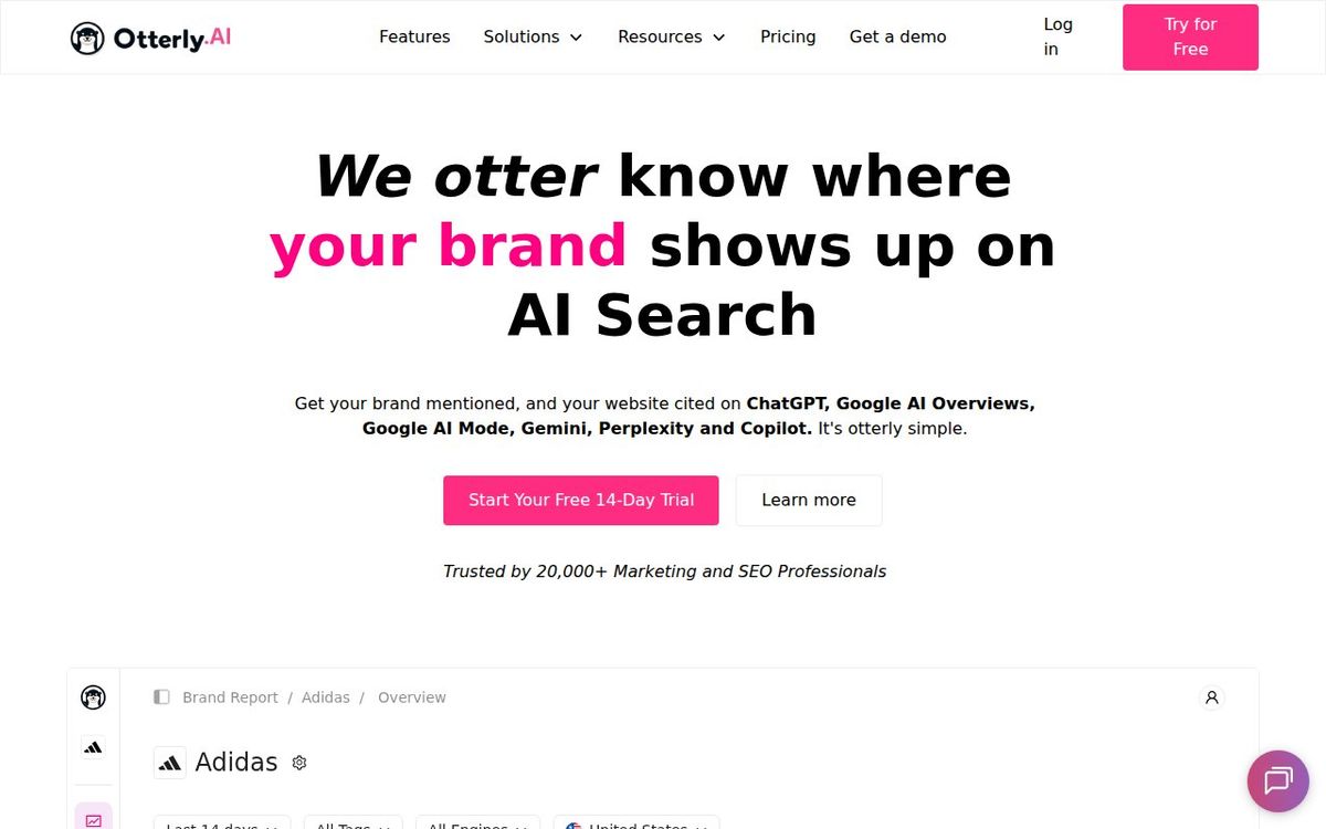 Otterly.ai homepage showing AI search monitoring tool