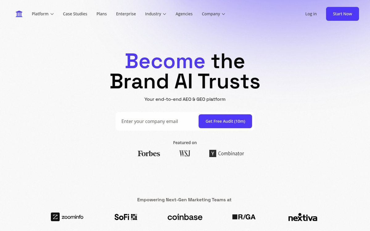 AthenaHQ homepage showing AI search analytics platform