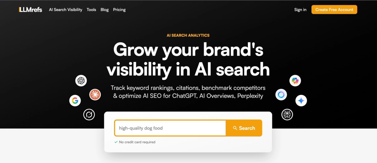 Screenshot from LLMrefs homepage