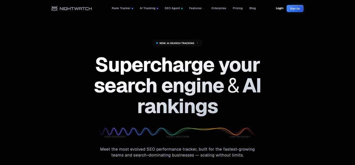 Nightwatch dashboard showing AI search monitoring alongside traditional rank tracking with local and global options.
