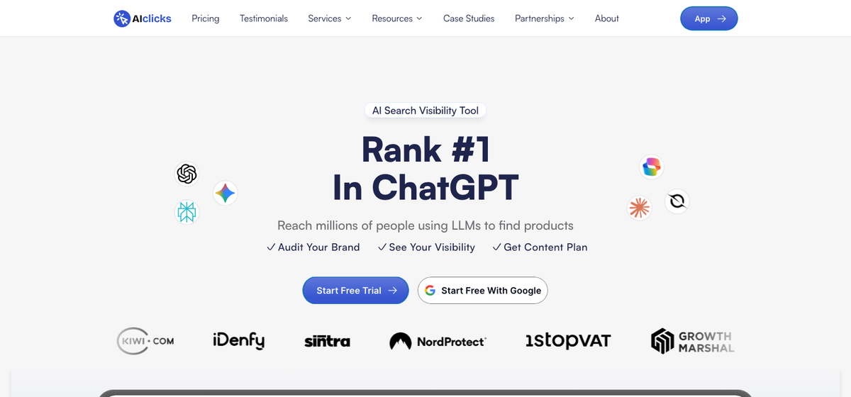 AIclicks dashboard showing ChatGPT and AI search monitoring with decision framework for optimization priorities.