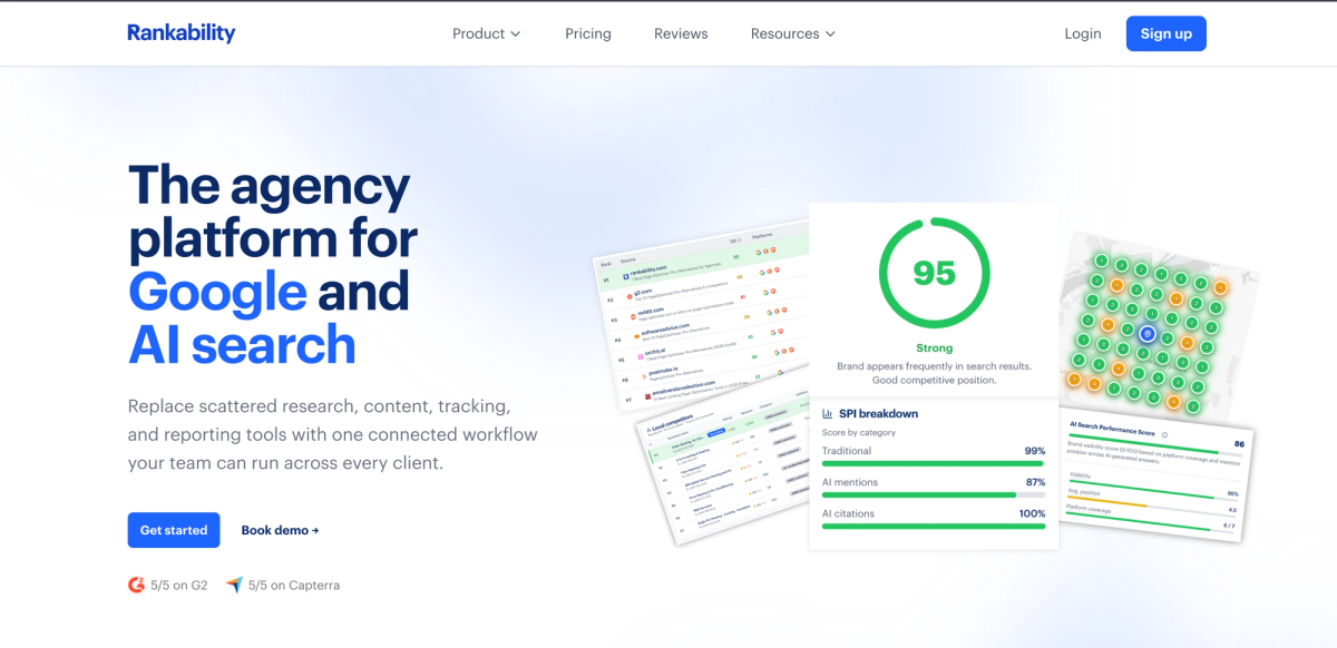 Screenshot from Rankability homepage