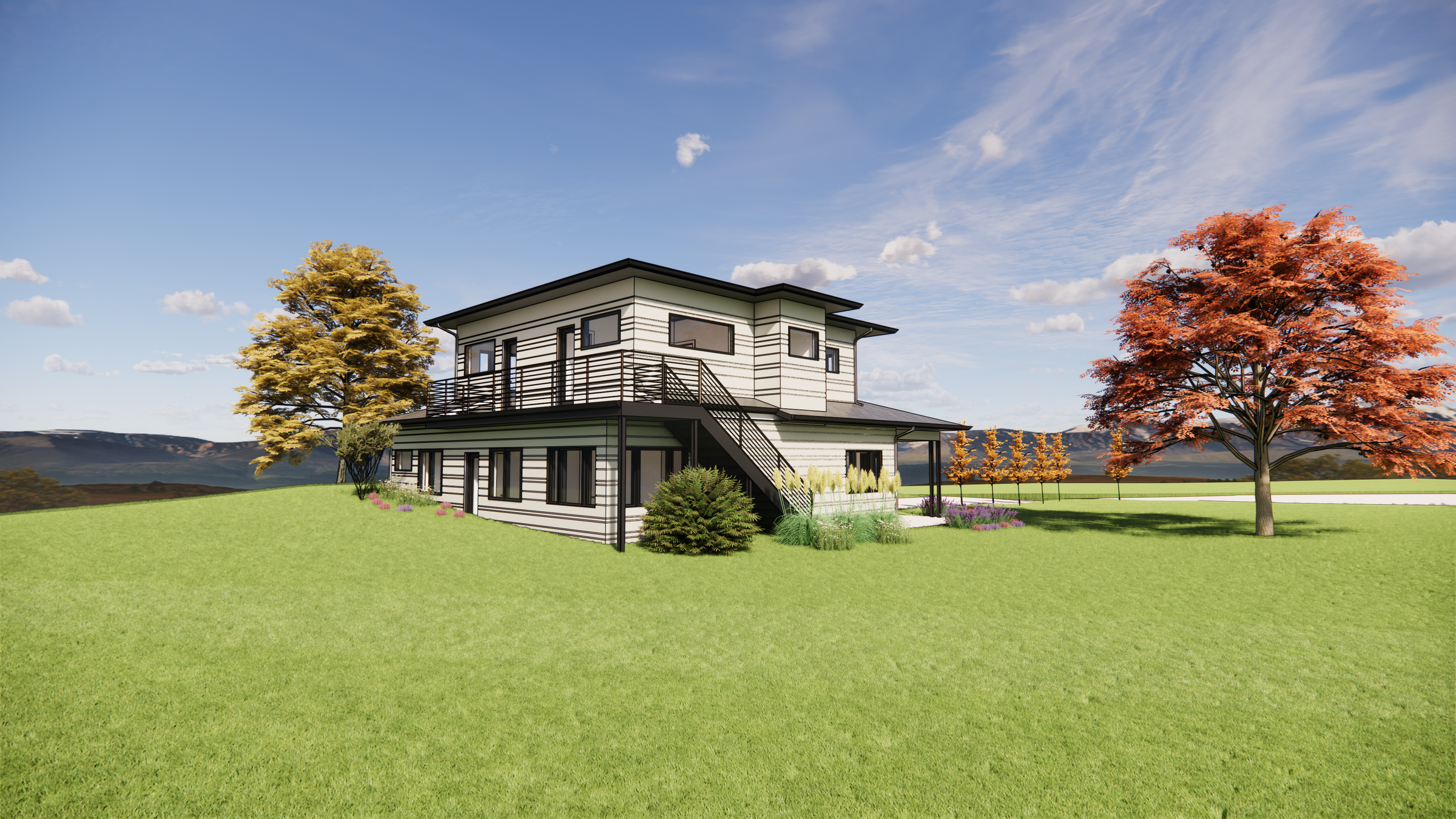 3D exterior rendering of a contemporary Colorado ADU