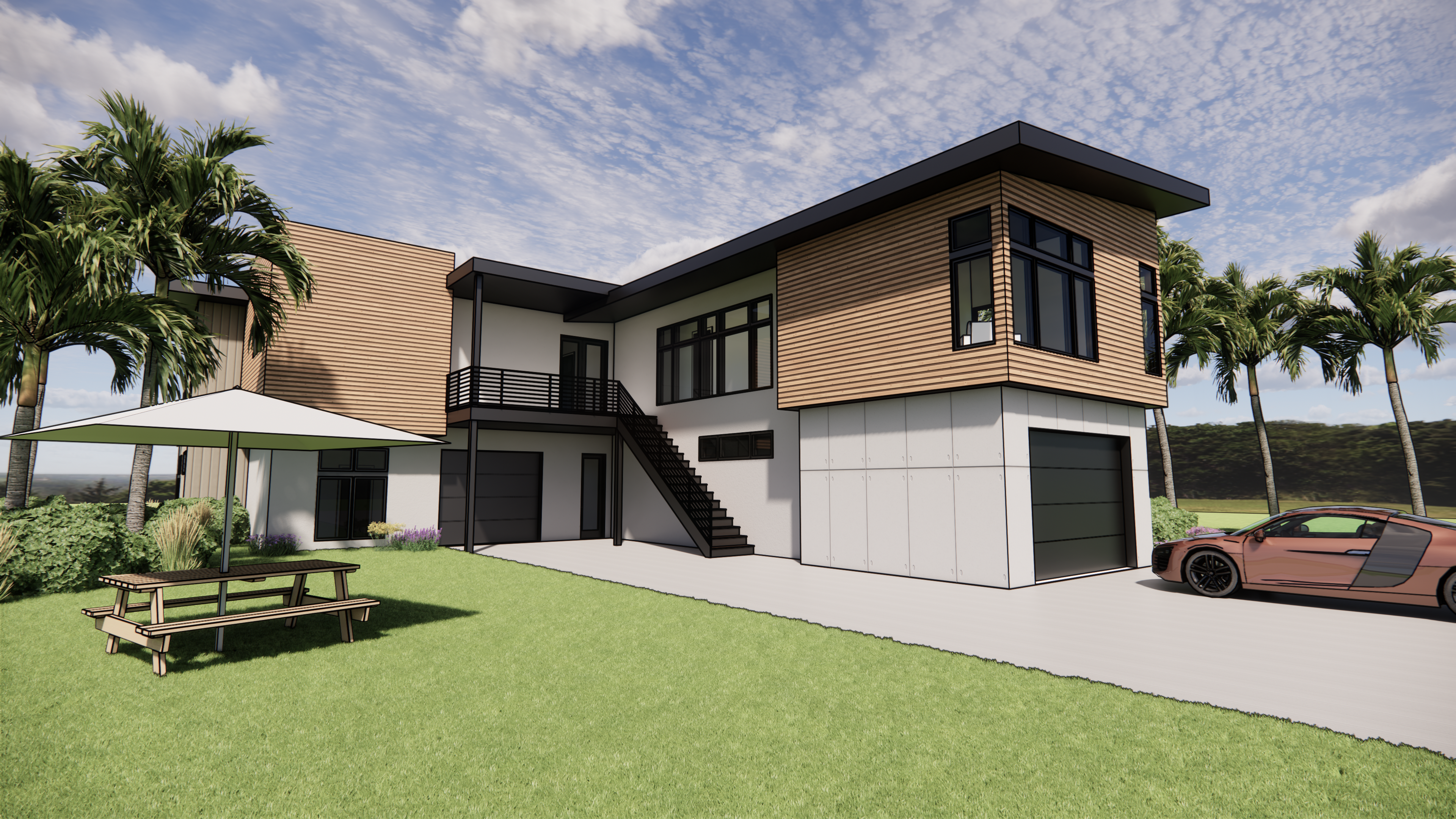 Exterior rendering of a modern hawaiian house