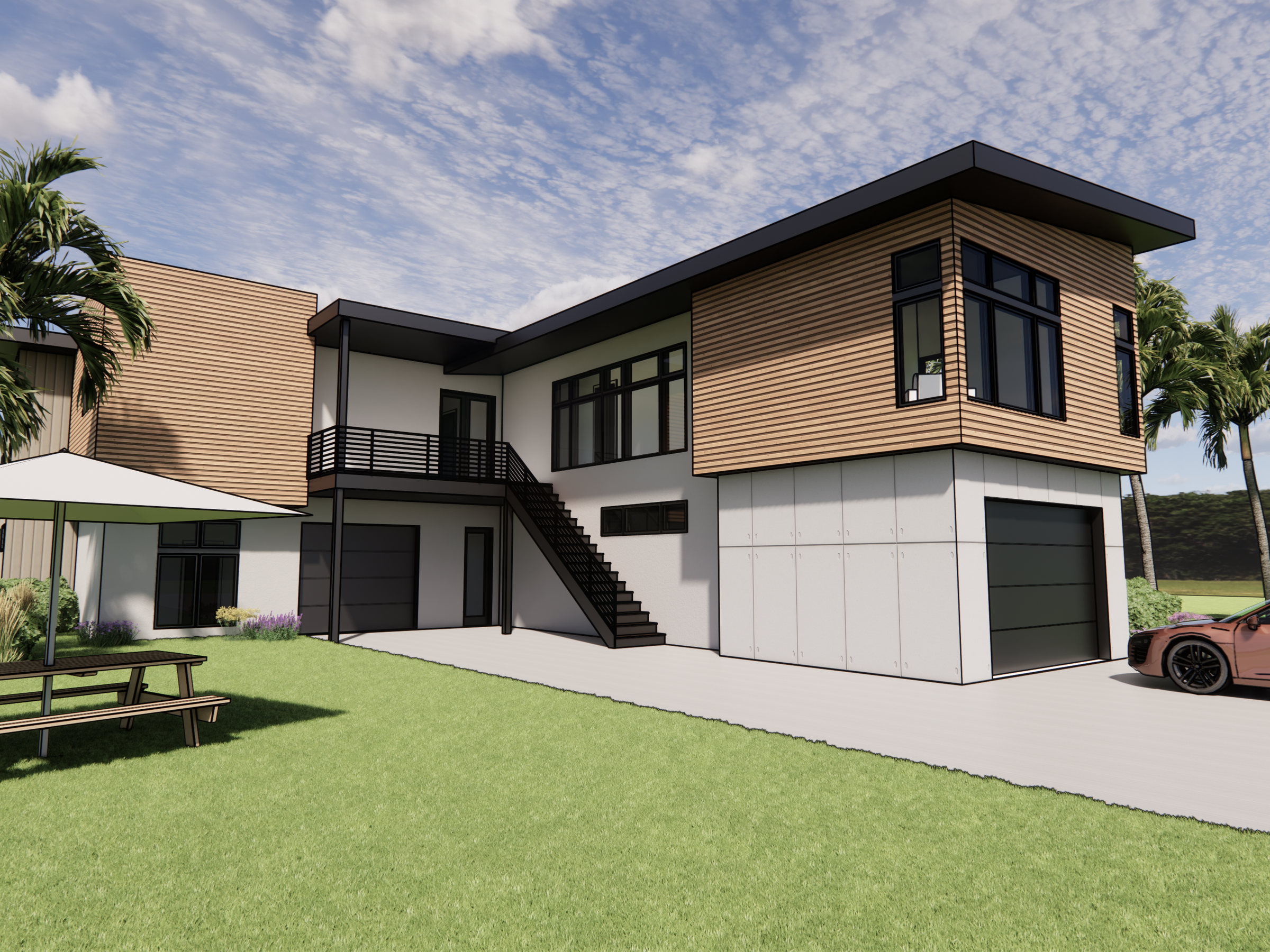 Exterior rendering of a modern hawaiian house