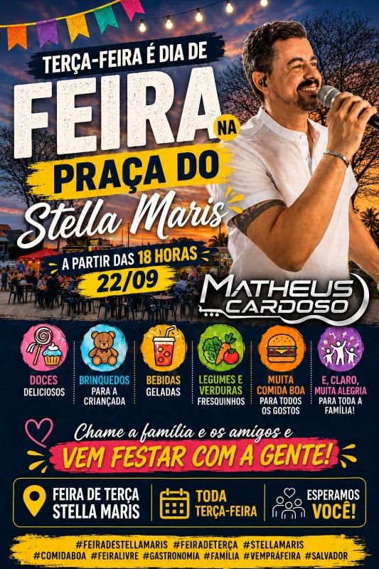 Feira de Terça em Stella Maris oferece música ao vivo, gastronomia e opções de lazer para famílias
