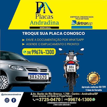 PLACAS ANDRADINA - Padrão Mercosul