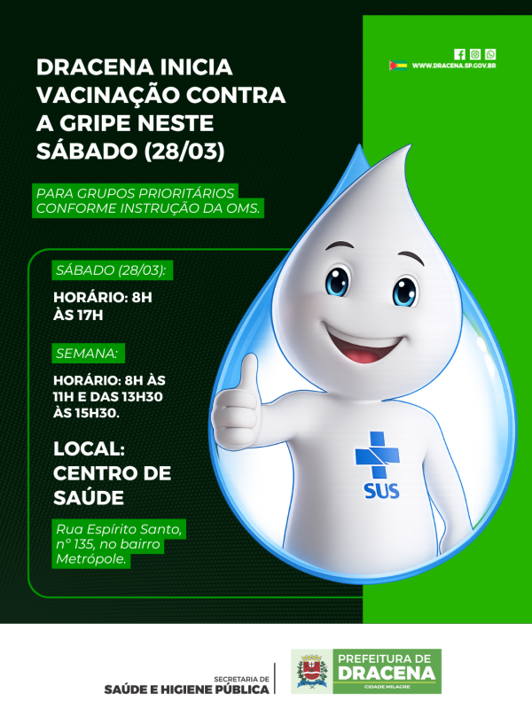 Campanha de Vacinação contra a Gripe em Dracena Começa neste Sábado com Atendimento Especial
