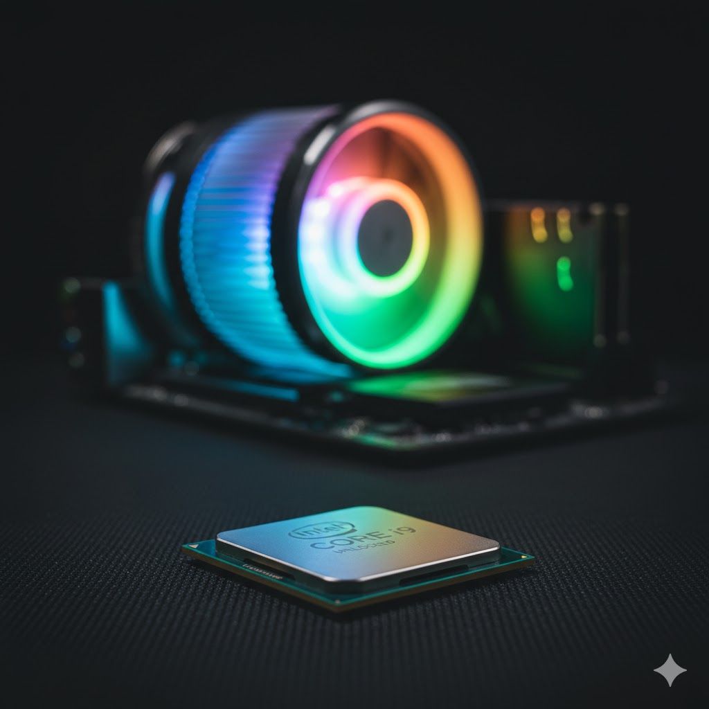 Imagem de Processador (CPU) para jogos. O cérebro do PC gamer, essencial para o desempenho em jogos e tarefas multitarefas. Intel Core i5/i7/i9 ou AMD Ryzen 5/7/9. Processador (CPU) para jogos. O cérebro do PC gamer, essencial para o desempenho em jogos e tarefas multitarefas. Intel Core i5/i7/i9 ou AMD Ryzen 5/7/9.