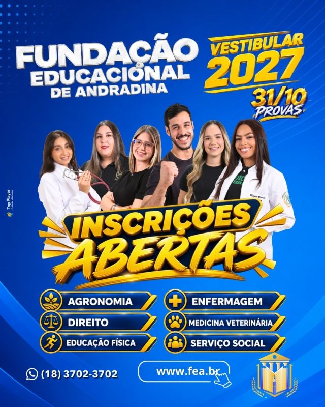 Fundação Educacional de Andradina abre inscrições para o Vestibular 2027 com vagas em diversos cursos