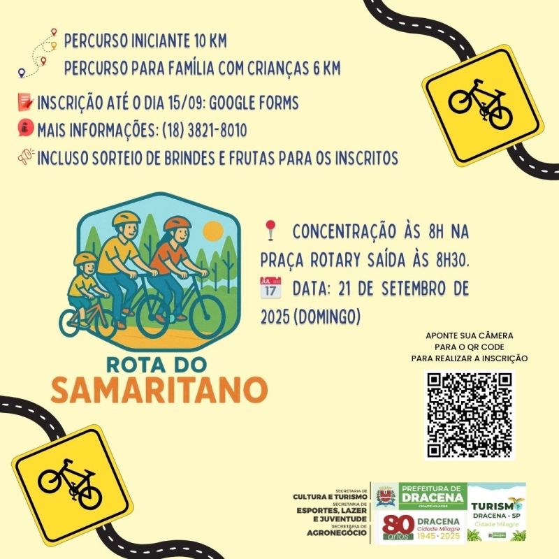 Pedal Rural Rota do Samaritano acontece em 21 de setembro