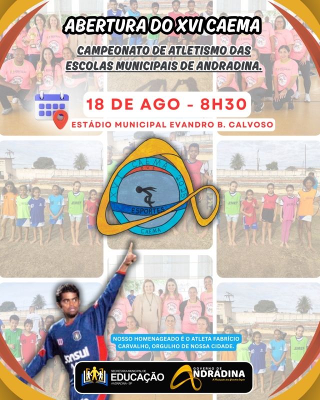 Estádio Evandro Brembatti Calvoso, CAEMA 2023, Andradina, alunos competindo.