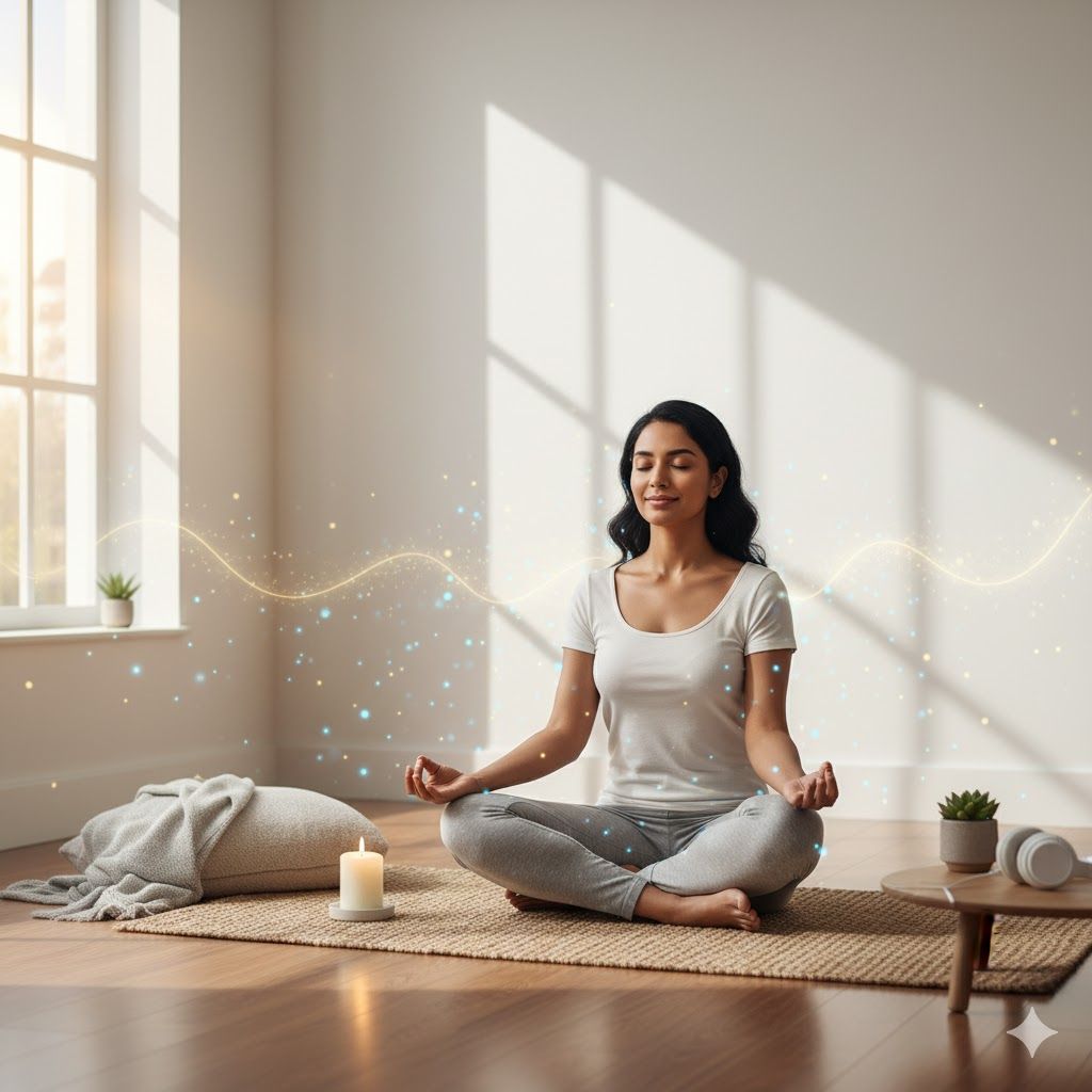 Imagem de Práticas de relaxamento ajudam a sinalizar ao corpo que "o perigo passou," diminuindo a necessidade de produzir cortisol. Práticas de relaxamento ajudam a sinalizar ao corpo que "o perigo passou," diminuindo a necessidade de produzir cortisol.