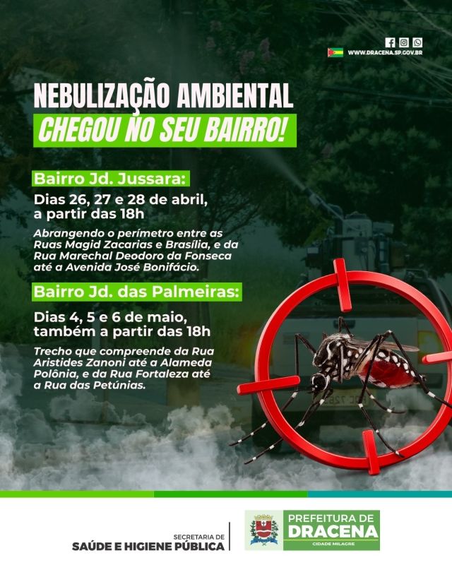 Prefeitura de Dracena inicia nebulização contra Aedes aegypti para combater dengue