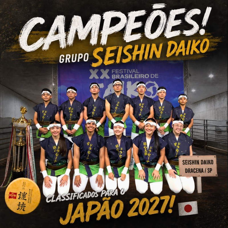 Grupo Seishin Daiko de Dracena conquista título no 20º Festival Brasileiro de Taikô e garante participação no Japão