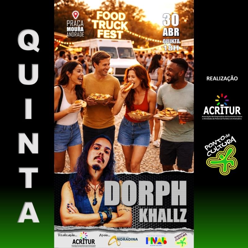 Praça Moura Andrade realiza Food Truck Fest semanal com música ao vivo e diversidade gastronômica em Andradina