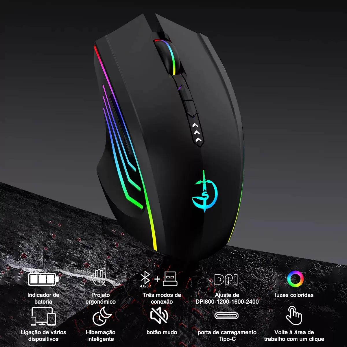 Imagem de Transforme Seu Jogo com o Mouse Sem Fio Recarregável Gamer Ergonômico! - Detalhe 2 Transforme Seu Jogo com o Mouse Sem Fio Recarregável Gamer Ergonômico! - Detalhe 2