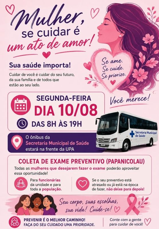 Secretaria de Saúde realiza campanha gratuita de exame preventivo do câncer de colo de útero na próxima segunda-feira