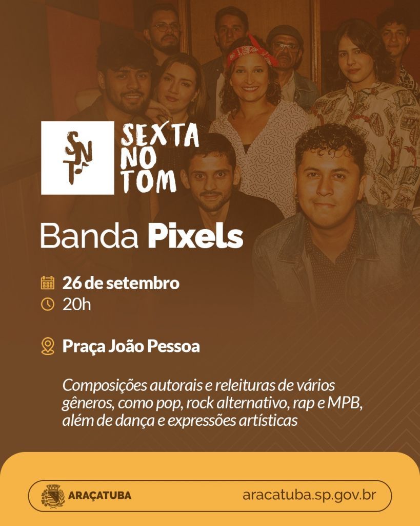 Klin Clamber e banda Pixels no show "Sexta no Tom" em Araçatuba.