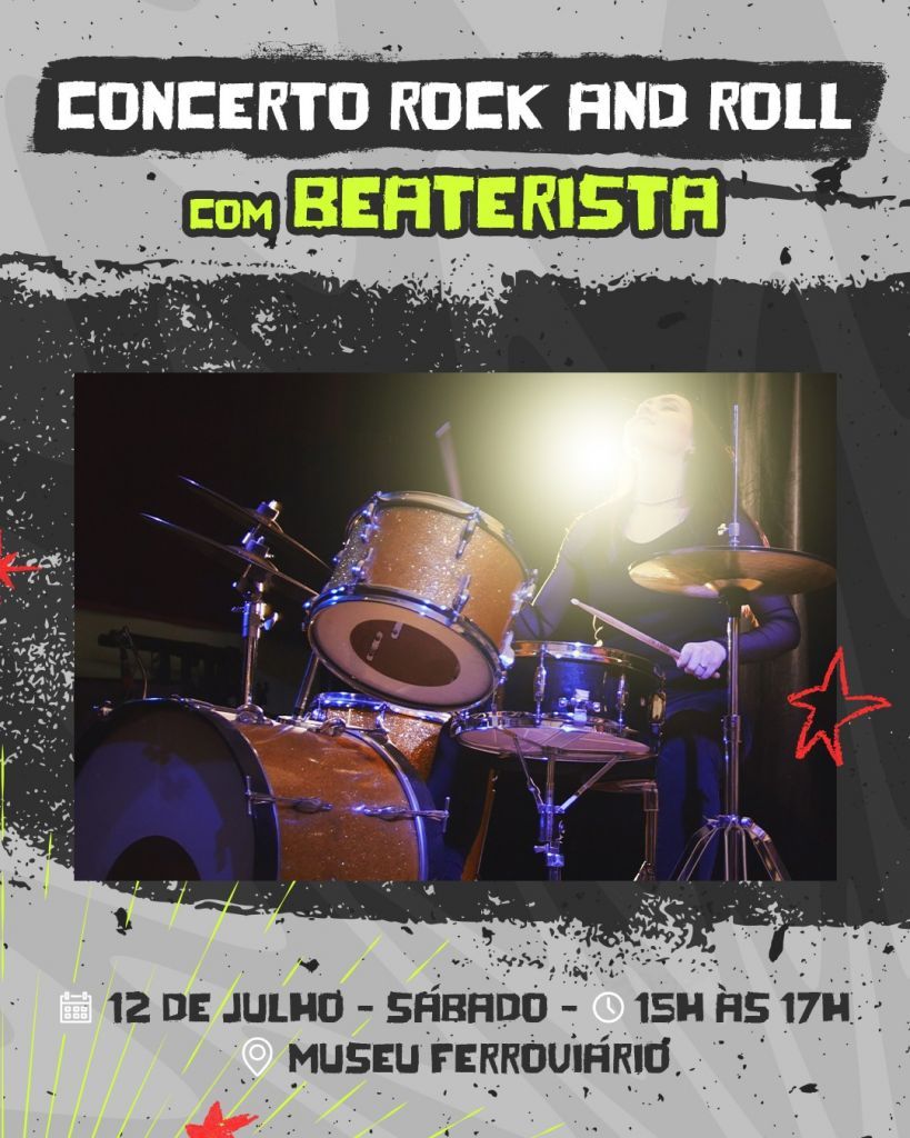 Museu Ferroviário de Araçatuba recebe edição especial do ‘Domingo no Museu’ no dia 13 de julho, com atividades de rock voltadas ao público infantil, das 9h às 11h