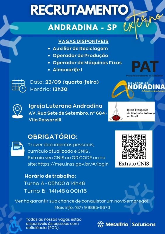 Prefeitura de Andradina realiza recrutamento de emprego com parceria da Metalfrio Solutions