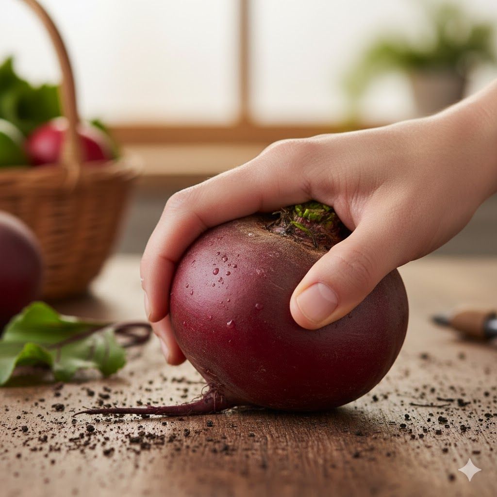 Imagem de Aprenda a sentir a firmeza ideal de uma beterraba. Beterrabas firmes e pesadas para o tamanho são as melhores para suas receitas. Aprenda a sentir a firmeza ideal de uma beterraba. Beterrabas firmes e pesadas para o tamanho são as melhores para suas receitas.