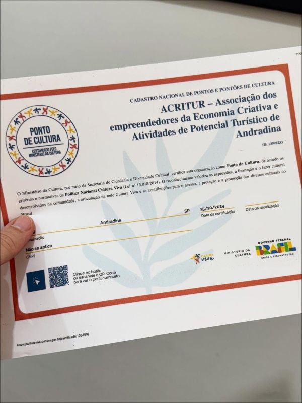 ACRITUR celebra certificação como Ponto de Cultura em Andradina, evento cultural.