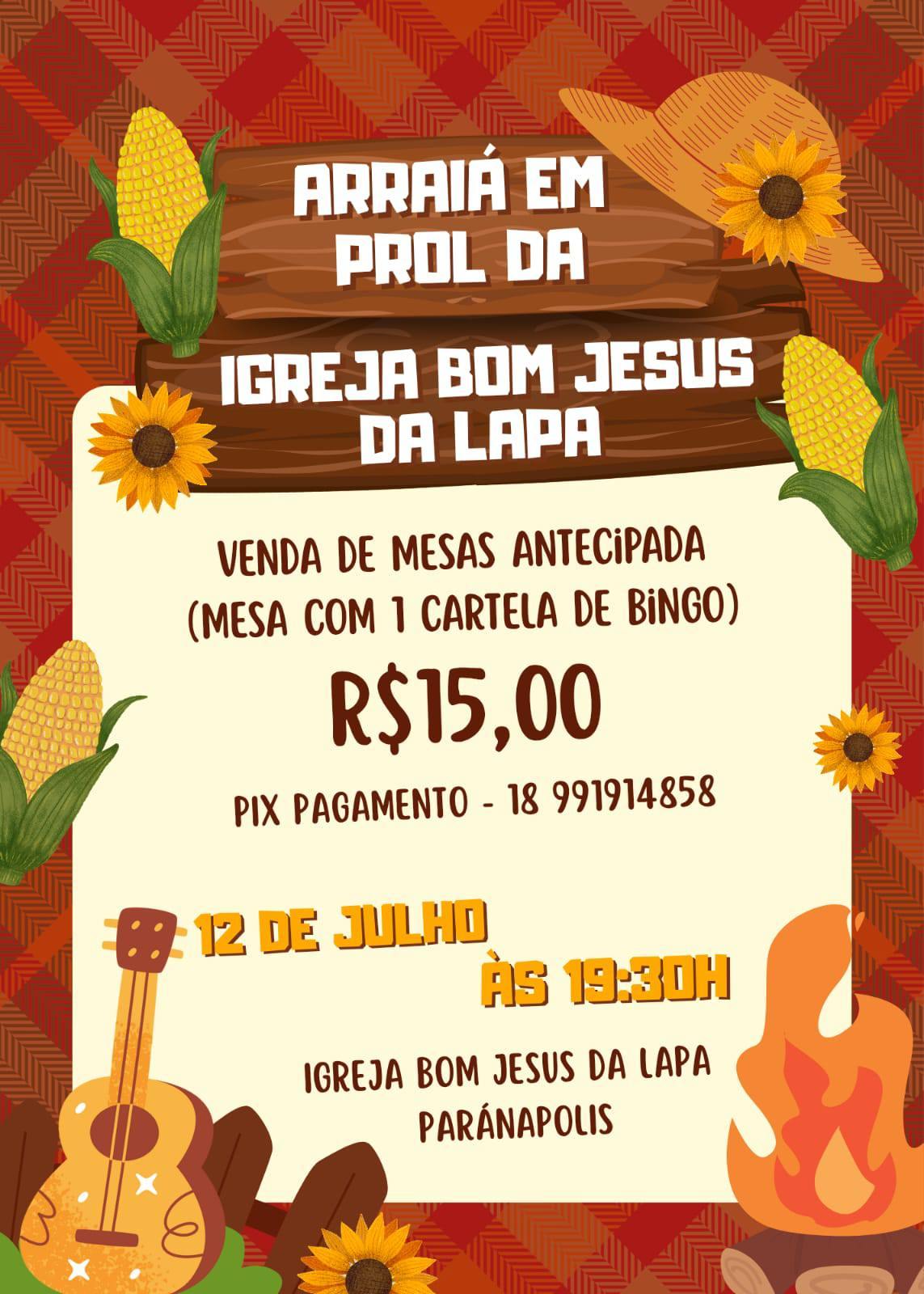 A tradicional festa julina da Comunidade de Paranapólis acontece em 12 de julho e promete animar a região com música, decoração temática e arrecadação em benefício da Igreja Bom Jesus da Lapa.