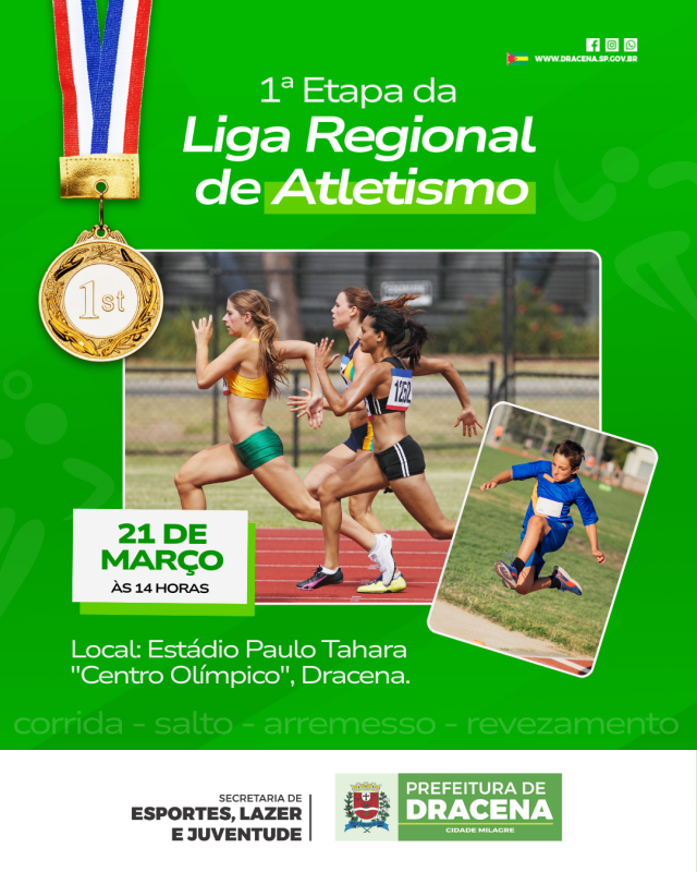 Dracena promove a 1ª Etapa da Liga Regional de Atletismo 2026 neste sábado